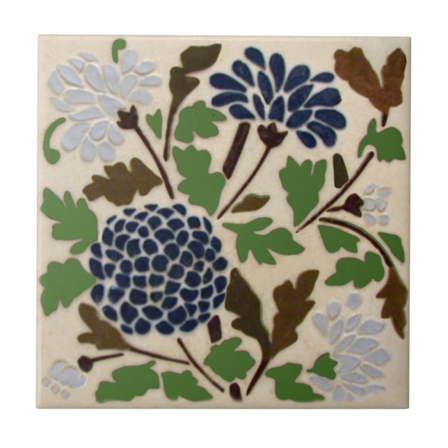 Wedgwood Blue Floral Slip Stenciled Repro Antike Fliese (Vorderseite)