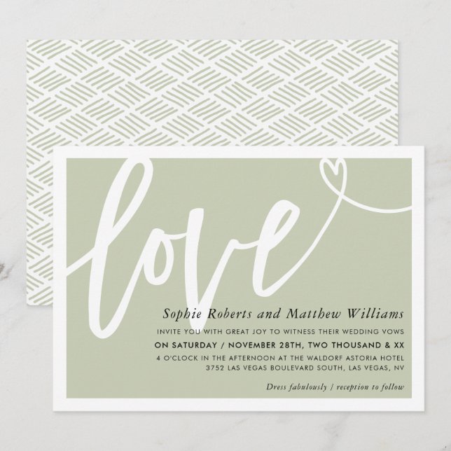 WEDING INVITE Liebe Pinsel mit grünen Buchstaben Einladung (Vorne/Hinten)
