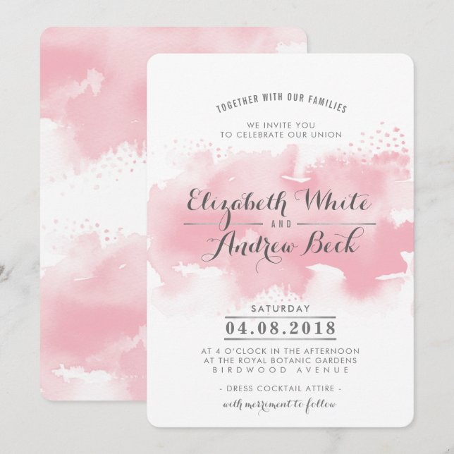 WEDING INVITE stilvolle schicke Aquarellfarbe Rosa Einladung (Vorne/Hinten)