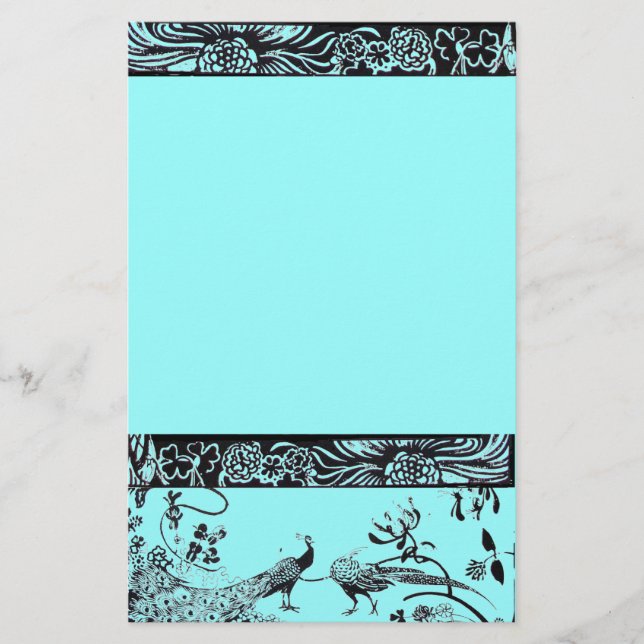 WEDING LOVE BIRDS schwarz und blau Briefpapier (Vorderseite)