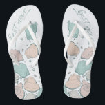 WEDING SHOES | Modern Seashells Coral aquamarin Flip Flops<br><div class="desc">Funky Korallen und aquamarines Muscheldesign. Handgeschriebene Kalligraphie, die Trauzeuge sagt - perfekt für den Trauzeuge, am Strand für seine beste Bud's Hochzeitszeremonie zu tragen. Design erstellt für TheBarefootBride™ durch © WhimsicalArtwork™. Das ist Teil einer Sammlung von Hochzeitsartikeln mit passendem Hochzeitszubehör, Babydusche und anderen Veranstaltungsartikeln. Kontaktieren Sie uns, wenn Sie Hilfe...</div>