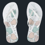 WEDING SHOES | Modern Seashells Coral und Aquamari Flip Flops<br><div class="desc">Eine lustige Koralle und aquamarines Muscheldesign. Handgeschriebene Kalligraphie, die Happily Ever After sagt - perfekt für Braut und Bräutigam am Strand für ihre Hochzeitsfeier am Strand. Design erstellt für TheBarefootBride™ durch © WhimsicalArtwork™. Das ist Teil einer Sammlung von Hochzeitsartikeln mit passendem Hochzeitszubehör, Babydusche und anderen Veranstaltungsartikeln. Kontaktieren Sie uns, wenn...</div>