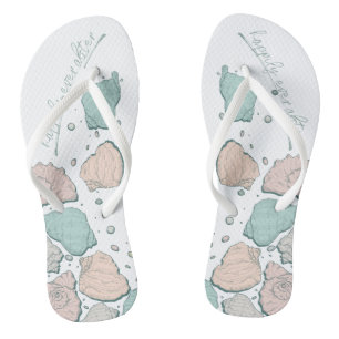 WEDING SHOES Modern Seashells Coral und Aquamari Flip Flops