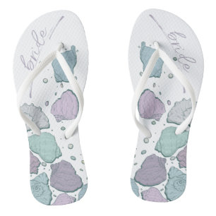 WEDING SHOES Modern Seashells Dusty Blue Lilac Flip Flops
