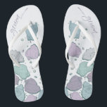 WEDING SHOES | Modern Seashells Dusty Blue Lilac Flip Flops<br><div class="desc">Funky dusty blue und lilac seashell design. Handgeschriebene Kalligraphie, die Bräutigam sagt - perfekt für den Bräutigam am Strand für seine Hochzeit am Strand. Design erstellt für TheBarefootBride™ durch © WhimsicalArtwork™. Das ist Teil einer Sammlung von Hochzeitsartikeln mit passendem Hochzeitszubehör, Babydusche und anderen Veranstaltungsartikeln. Kontaktieren Sie uns, wenn Sie Hilfe...</div>