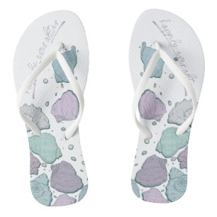 WEDING SHOES   Modern Seashells Dusty Blue Lilac Flip Flops