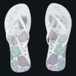 WEDING SHOES | Modern Seashells Lilac Dusty Blue Flip Flops<br><div class="desc">Niedliches dusty blue und plum lilac seashell design. Handgeschriebene Kalligraphie, die Trauzeugin sagt - perfekt für die Trauzeugin, am Strand zu tragen, für die Hochzeitszeremonie ihrer Bestie. Design erstellt für TheBarefootBride™ durch © WhimsicalArtwork™. Das ist Teil einer Sammlung von Hochzeitsartikeln mit passendem Hochzeitszubehör, Babydusche und anderen Veranstaltungsartikeln. Kontaktieren Sie uns,...</div>
