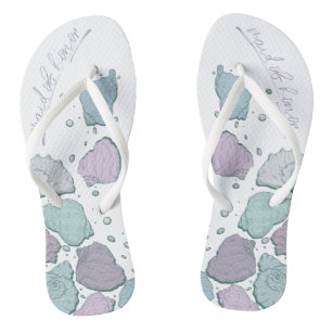 WEDING SHOES   Modern Seashells Lilac Dusty Blue Flip Flops