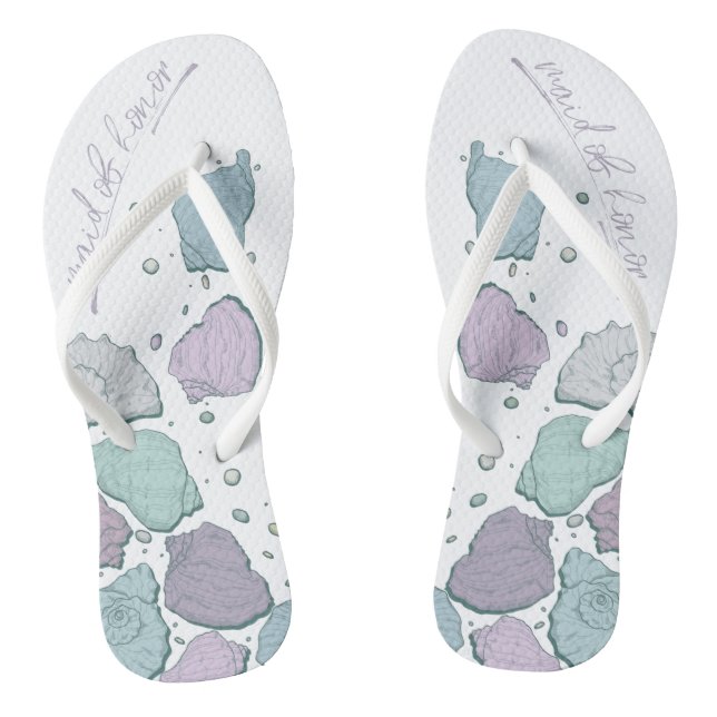 WEDING SHOES | Modern Seashells Lilac Dusty Blue Flip Flops (Fußbett)