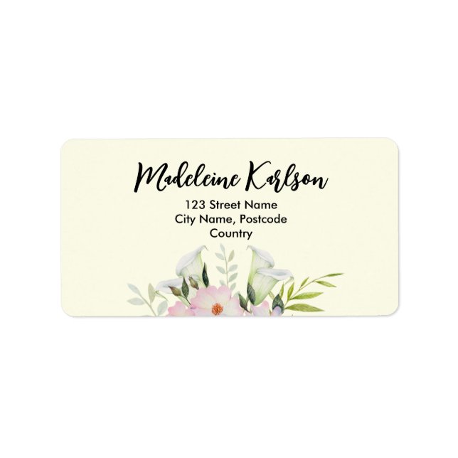 Wedle Gentle White Calla Lily Rose Adresse Adressaufkleber (Vorne)