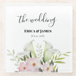 Wedle Gentle White Calla Lily Rose Watercolor S Glasuntersetzer