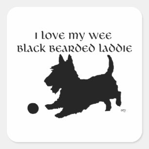 Wee Black Bearded Laddie Scottish Terrier Quadratischer Aufkleber