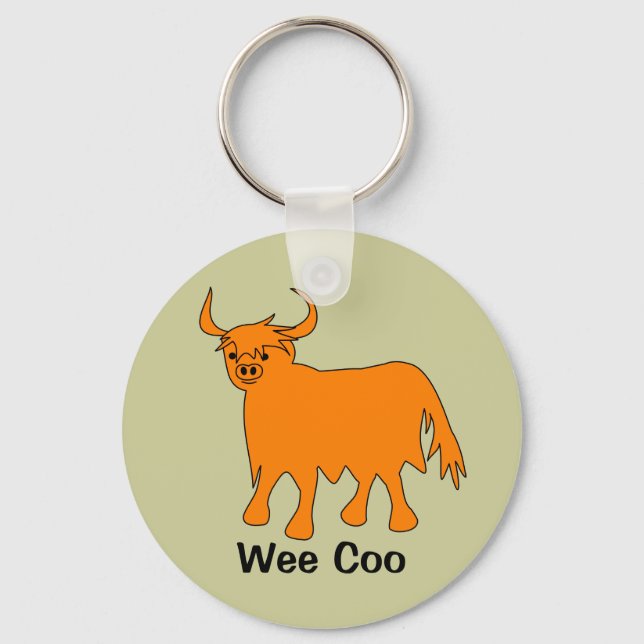 "Wee Coo" Scottish Highland Cow Schlüsselanhänger (Vorderseite)