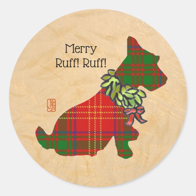 Wee Scottie Christmas Round Sticker (Vorderseite)