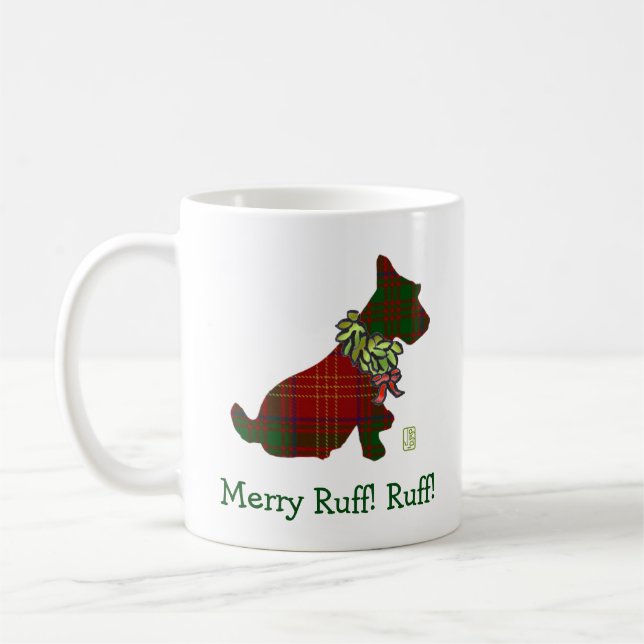 Wee Scottie Dog Merry Ruff! Ruff! 11oz-Tasse Kaffeetasse (Links)