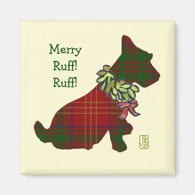 Wee Scottie Dog Merry Ruff! Ruff! Urlaub Magnet (Vorne)