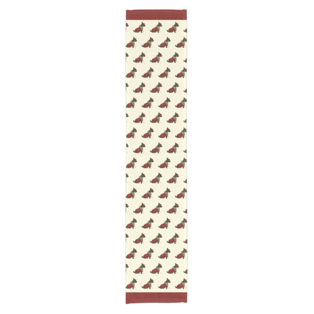 Wee Scottie (Merry Ruff Ruff) 14" X 72" Kurzer Tischläufer (Vorderseite)