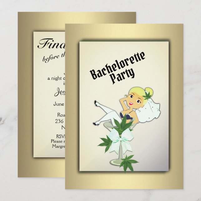 Weed Gold Bachelorette Party Invitation (Devant / Derrière)