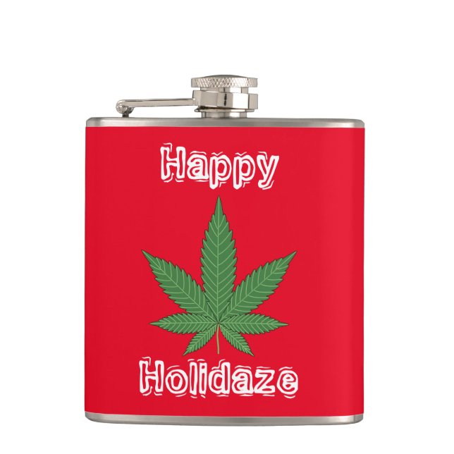 Weed Leaf Christmas Happy Holidaze Flachmann (Vorderseite)