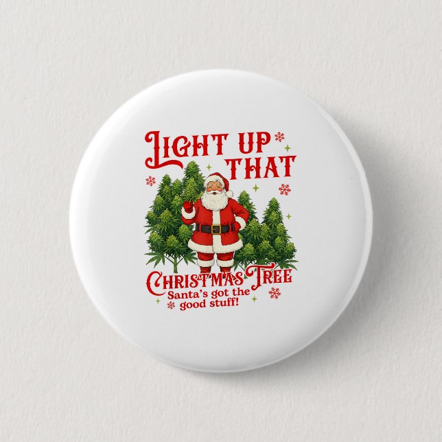 Weed Lover Smoking Light Up Christmas Tree  Button (Vorderseite)