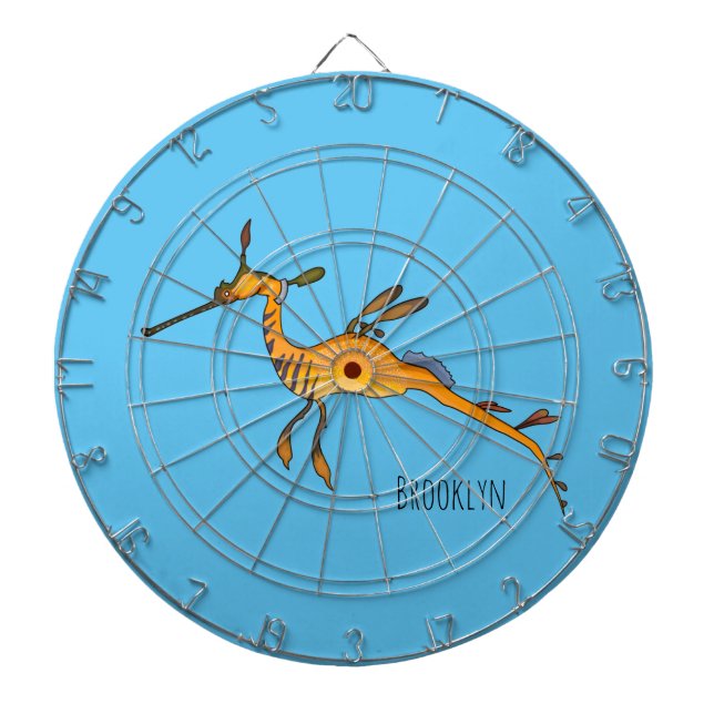 Weedy seadragon Cartoon Illustration Dartscheibe (vorne)