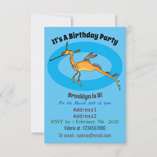 Weedy seadragon Cartoon Illustration Einladung (Vorderseite)