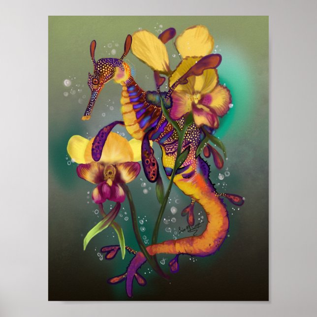 Weedy Seadragon mit Orchids Poster (Vorne)