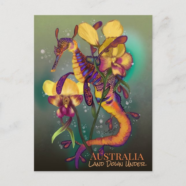 Weedy Seadragon mit Orchids Postkarte (Vorderseite)