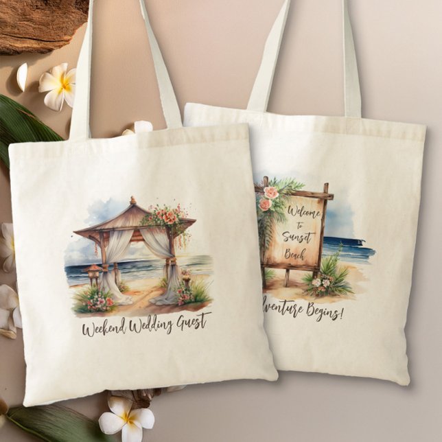 Weekend Beach Wedding Personalisierter Empfang Tragetasche (Weekend Wedding Guest Welcome Bag from the Sunset Beach Wedding Collection by Darling & May)
