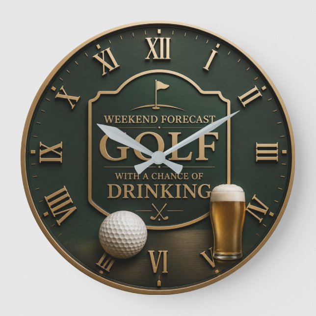Weekend Forecast Golf with a Chance of Drinking  Große Wanduhr (Vorderseite)