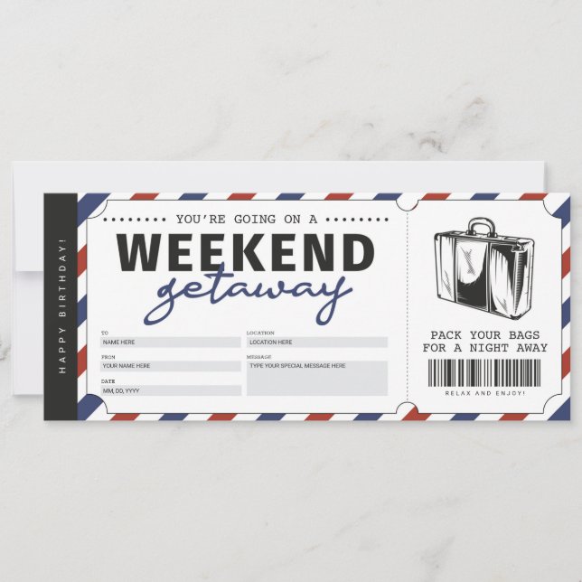 Weekend Gabe Ticket Voucher Einladung (Vorderseite)