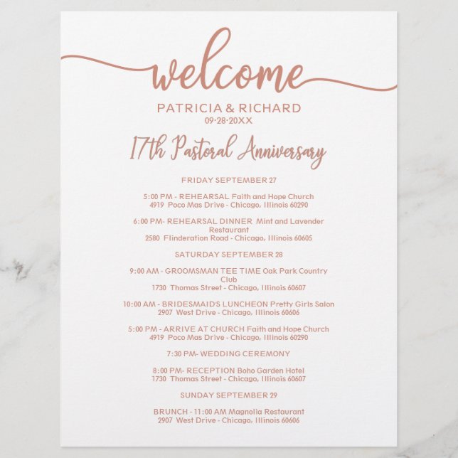 Weekend Itinerary Timeline Rose Gold (Vorderseite)