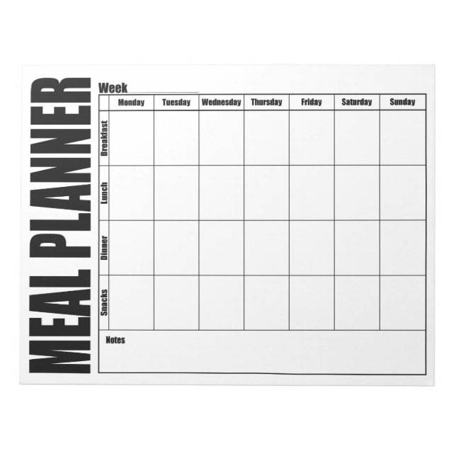 Weekly Menu Meal Planner Black & White Notizblock (Vorderseite)