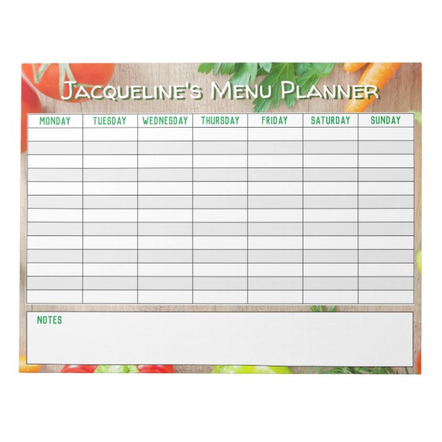 Weekly Menu Planner to Personalise. Notizblock (Vorderseite)