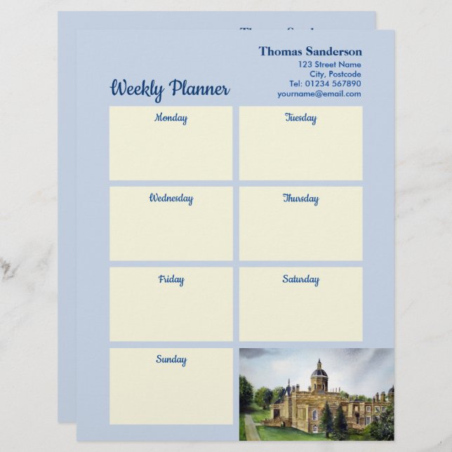 Weekly Planner Castle Howard Yorkshire England Briefbogen (Vorne/Hinten)