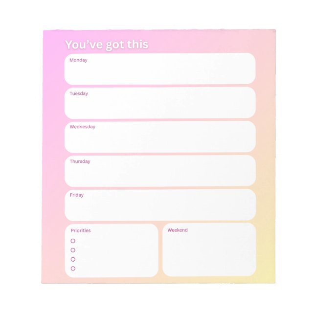 Weekly Planner Notepad – Weekday Layout Notizblock (Vorderseite)