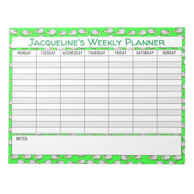 Weekly Planner to Personalise with Name Choice. Notizblock (Vorderseite)