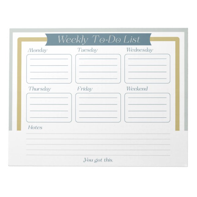 Weekly To Do List Notepad Notizblock (Vorderseite)