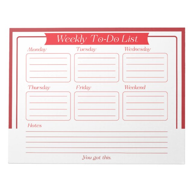 Weekly To Do List Notepad Notizblock (Vorderseite)
