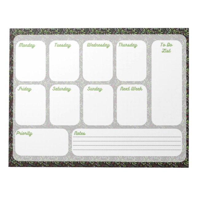 Weekly To Do List Planner Notepad Notizblock (Vorderseite)