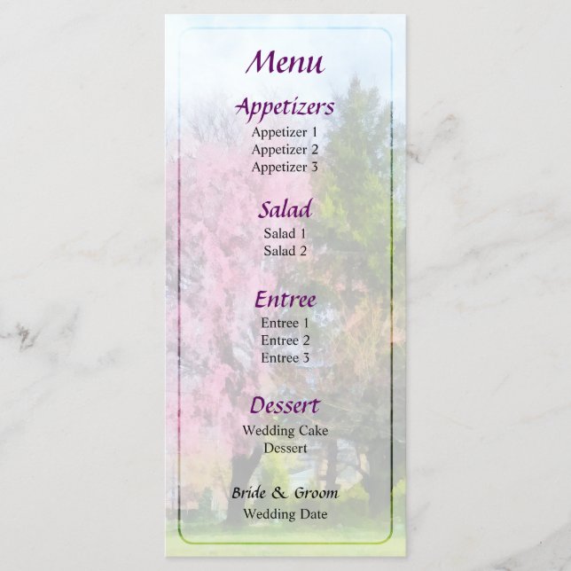 Weeping Cherry und Evergreen Wedding Menu Menükarte (Vorderseite)