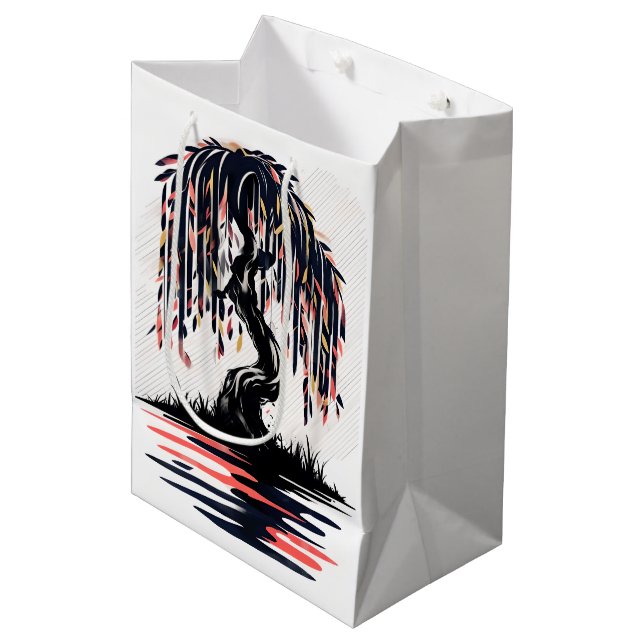 Weeping Fire White Background Mittlere Geschenktüte (Vorderseite Schrägansicht)