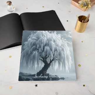 Weeping willow by a pond, black+white, condolence gästebuch