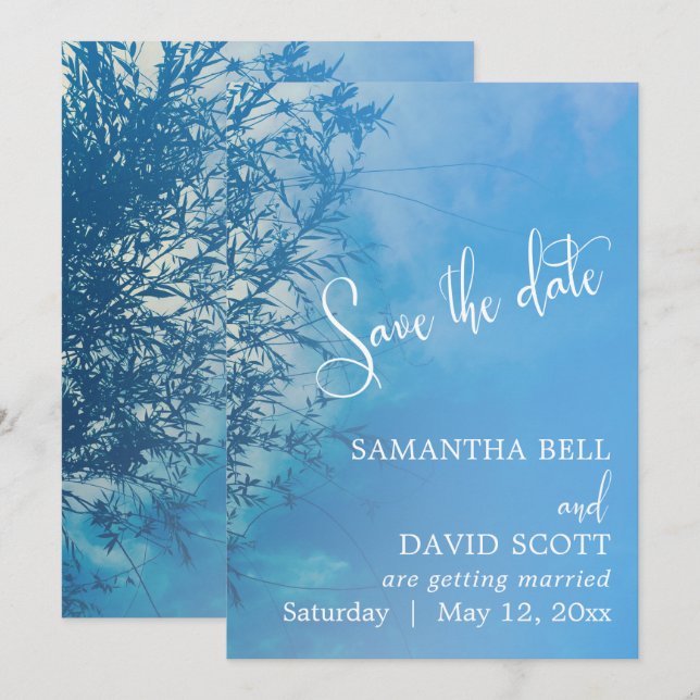 Weeping Willow Ethereal Dreamy Sky Save the Date Einladung (Vorne/Hinten)