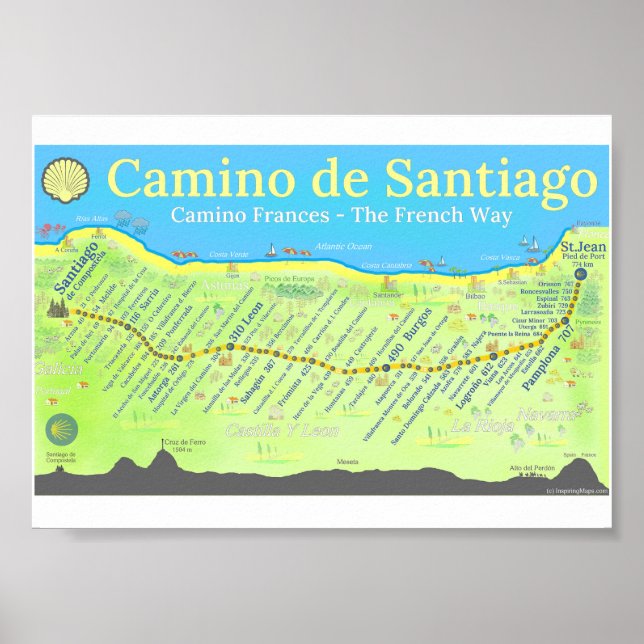 Weg der Santiago-Karte Poster (Vorne)