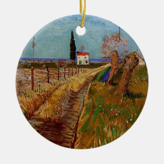 Weg durch ein Feld, Willows von Vincent van Gogh Keramik Ornament (Vorne)