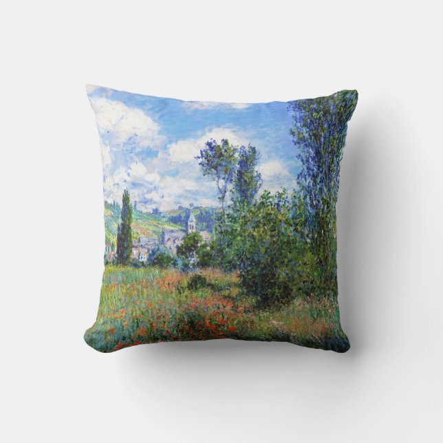 Weg in der Mohnblume fängt St Martin Claude Monet Kissen (Vorderseite)