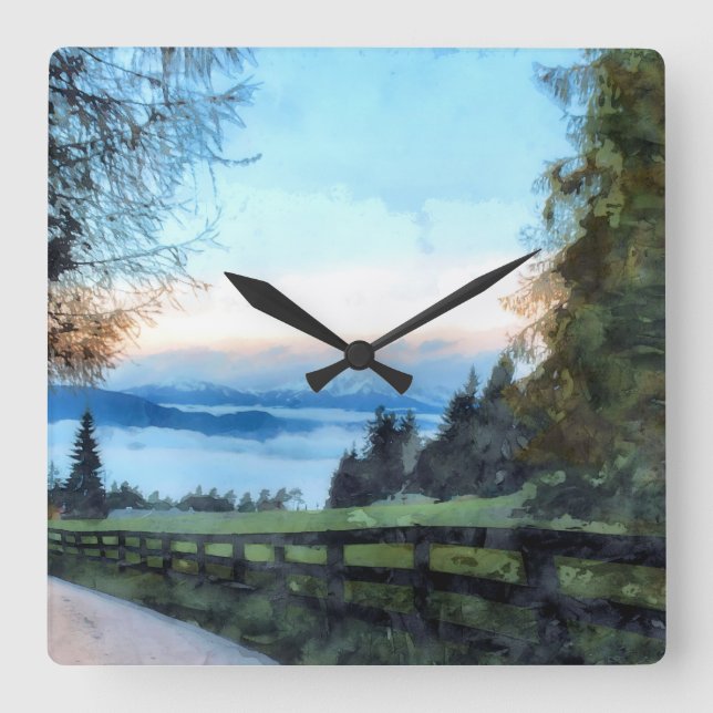 Weg in die Natur/Friedliche Landschaft Quadratische Wanduhr (Vorderseite)