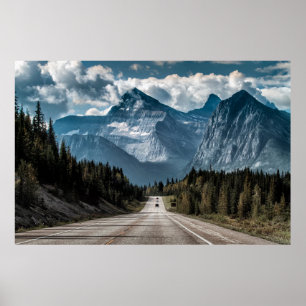 Weg zum großen Berg, Straße, Wald, tra Poster