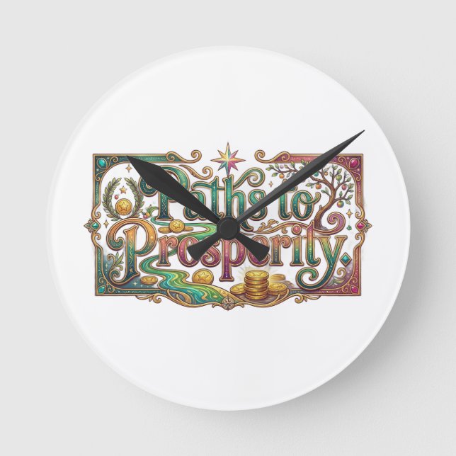 Wege zum Wohlstand Runde Wanduhr (Vorderseite)